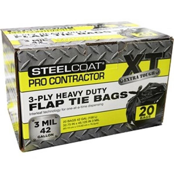 Petoskey Petoskey FG-P9934-76A 42 gal 3 mil Steelcoat Black PRO Contractor Flap Tie Bags; 20 Count 76914934762